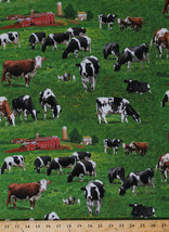 Cotton Cows Cattle Barns Farm Animals Scenic Cotton Fabric Print by Yard D362.04 - £9.55 GBP