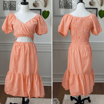 Sim &amp; Sam Nordstrom Orange Gingham Micro Check Bare Midriff Midi Dress L - $512.58 MXN