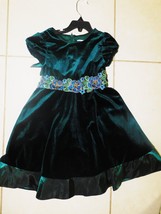 Toddler Dress  Emerald Green Velvet Applique at waist Sz 4 VEUC (R) - £18.37 GBP