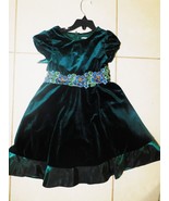 Toddler Dress  Emerald Green Velvet Applique at waist Sz 4 VEUC (R) - $22.99