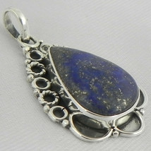 925 Sterling Silver Lapis Lazuli Handmade Necklace 18&quot; Chain Festive Gift PS1937 - £27.04 GBP