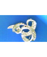 Vintage Jewelry Retro Swirl Shaped Silver w White Rhinestones Brooch - £28.23 GBP