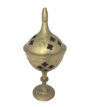 Vintage Brass Reticulated &amp; Etched Incense Burner Footed Pedestal Incense Burner - £11.85 GBP