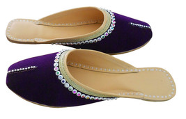 Women Slippers Indian Handmade Leather Purple Traditional Clogs Mojari US 6-10 - £35.40 GBP