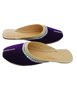Women Slippers Indian Handmade Leather Purple Traditional Clogs Mojari US 6-10 - $44.99