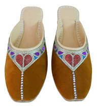 Women Slippers Indian Handmade Leather Brown Traditional Clogs Jutties US 6-10  - £34.65 GBP