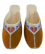 Women Slippers Indian Handmade Leather Brown Traditional Clogs Jutties US 6-10  - $42.99