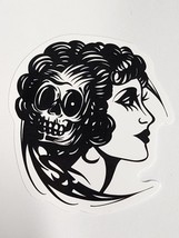 Side Profile of Woman&#39;s Head with Scull in Hair Black and White Sticker Decal - £1.84 GBP