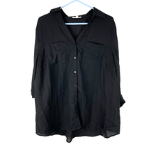Maurices Button Front Blouse Women 0X V Neck Pocket Roll Tab Sleeve Black Pleat - £8.53 GBP