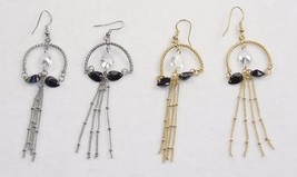 Earrings ~Designer Half-Hoop Rope w/Cubic Zirconia &amp; Dangles NEW #5420200 - £8.75 GBP