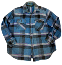 VTG J Forest &amp; Co Mens L Flannel CPO Shirt Blue Plaid Heavy Cotton Distr... - $59.35