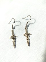 Exotic Sword Dagger Decorated Medieval Silver Metal Charms Pair of Earrings - £5.62 GBP