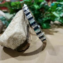 9.75Ct Blue Sapphire and Diamond 14K White Gold Over Hinged Bangle Bracelet - £138.96 GBP