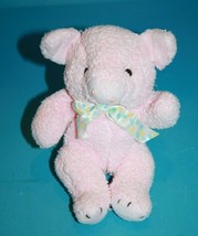 Kellytoy Easter Pig 8&quot; Pink Soft Chenille Plush Toy Polka Dot Bow Stuffed Animal - £14.46 GBP