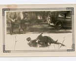 Kids Wrestling in Snow with Adults Watching Black and White Photo 1930&#39;s... - $17.82
