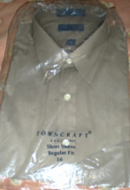 Men Shirt- Towncraft Regular Fit  Size 16 Short Sleeve - Brown - £7.83 GBP
