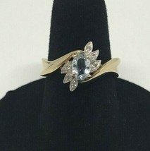 10K Yellow Gold Ring With A Natural Solitaire Aquamarine &amp; Diamond Accent - £198.73 GBP