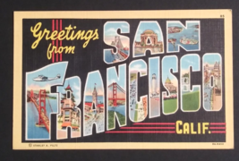 Greetings from San Francisco California Large Letter 1940s Linen Piltz P... - £7.85 GBP