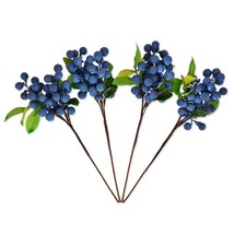 Artificial Blueberries 4 Pieces Lifelike Faux Fruit Berries Fake Flowers For Dec - £15.16 GBP