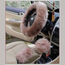 Cameo Genuine Wool Lambskin Fur Steering Wheel Hand Brake Shifter Cover Set  - £66.30 GBP