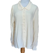 BOG Band of the Free Cream Ruffle Long Sleeve Button Front Top Large Pea... - $11.71