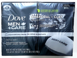 Dove Men Care Charcoal Clay Exfoliating 3 In 1 Hand Body Face 8 Bar Soap - £22.34 GBP