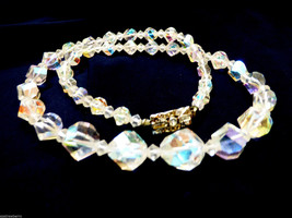 Vintage Aurora Borealis Faceted Crystal beads Graduated strand Necklace ... - $34.65