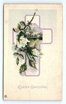 Postcard Easter Greetings Purple Cross With White Roses 1933 Long Driveway House - £3.97 GBP