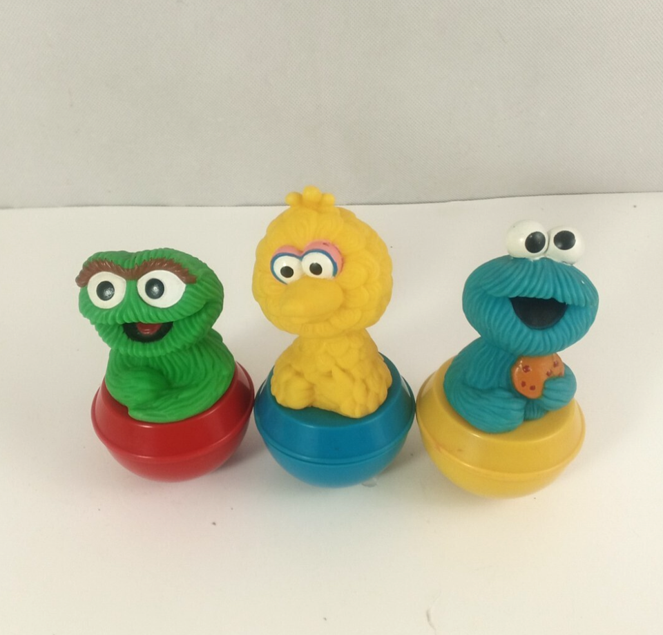 3-Vintage 90s Sesame Street Cookie Monster Big Bird Oscar Roly Poly Pals... - $13.85