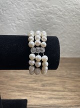 Vintage Faux Pearl Beaded Silver Tone Accent Bracelet Preppy Classic KG JD - €8,41 EUR