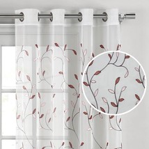 Creative Home Ideas Wavy Leaves, Embroidered Window Curtain, Light Pink/Rust - £28.76 GBP