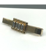 Vintage Money Clip or Tie Bar, Gold Tone Accessory with Row of Clear Bag... - £28.28 GBP