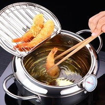 Japanese Tempura Deep Fry Pot Thermometr Lid Oil Drip Drainer Rack French Fries - £36.41 GBP+