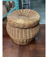 Vintage Wicker Laundry Basket Side Table Boho Plant Stand - 15”H - $376.14 MXN