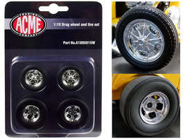 Chrome Drag Wheel and Tire Set of 4 pieces from &quot;1932 Ford 3 Window&quot; 1/18 by Acm - $40.19