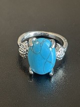 Turquoise Stone S925 Silver Plated Woman Ring Size 5 - £10.27 GBP