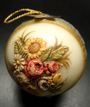 Raised Floral Design Christmas Ornament Textured Blue Gold Bands Western Germany - £5.58 GBP