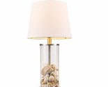 20&quot; Fillable Table Lamp, Clear Glass And Steel Base, White Fabric Shade,... - £69.83 GBP