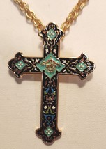 Camrose &amp; Kross Jackie Kennedy Enamel Cross Pendant Necklace Brooch Stand Case - £39.39 GBP