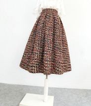 Winter Pink Midi Skirt Outfit Women A-line Plus Size Pleated Tweed Skirt image 12