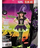 Pretty Potion Witch Girls Halloween Costume Sz S 4-6, 2 Pcs Dress And Hat - $14.01