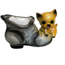 Kitten Cat Kitten Kitty Black Boot Planter Plant Succulent Pot Phillips WI Vtg - £16.05 GBP