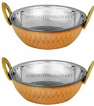 Copper Steel Tableware Dish Serving Bowl Kadai Home Katori Wok 5.4x2 Inch 300ML - £33.43 GBP