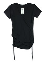 Women Top Women Black Side-Tie Short Sleeve Top Size Small - $242.94 MXN