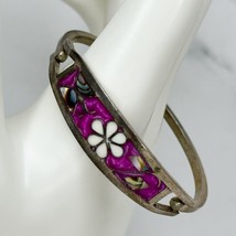 Vintage Mexico Silver Tone Abalone Shell Butterfly Hinge Bangle Child&#39;s ... - $19.79