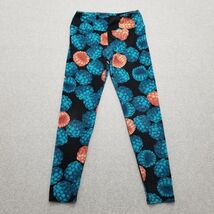 Lularoe Yoga Pants Womens One Size Black Blue Floral Activewear Stretchy - $14.01