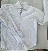 BANANA REPUBLIC WHITE BLUE STRIPED PLAID LONG SLEEVE BUTTON DRESS SHIRT XL - £15.33 GBP
