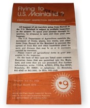 U.S. Mainland Preflight Inspection Info Small Paper Hawaii Dept. Agricul... - £10.62 GBP