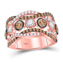 14kt Rose Gold Womens Round Brown Diamond Fashion Band Ring 1-3/4 Cttw - £1,676.18 GBP
