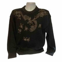 Vintage Regency Collection for Joyce Autumn Sequin Beads Black Sweater Large - £17.48 GBP